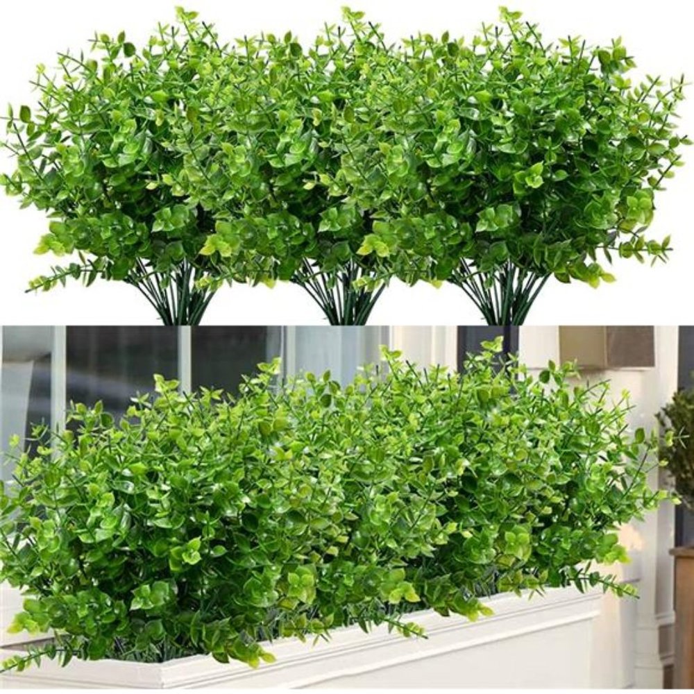8 Pack Outdoor Artificial Boxwood UV Resistant Fake Stems Plants Indoor Outdoor